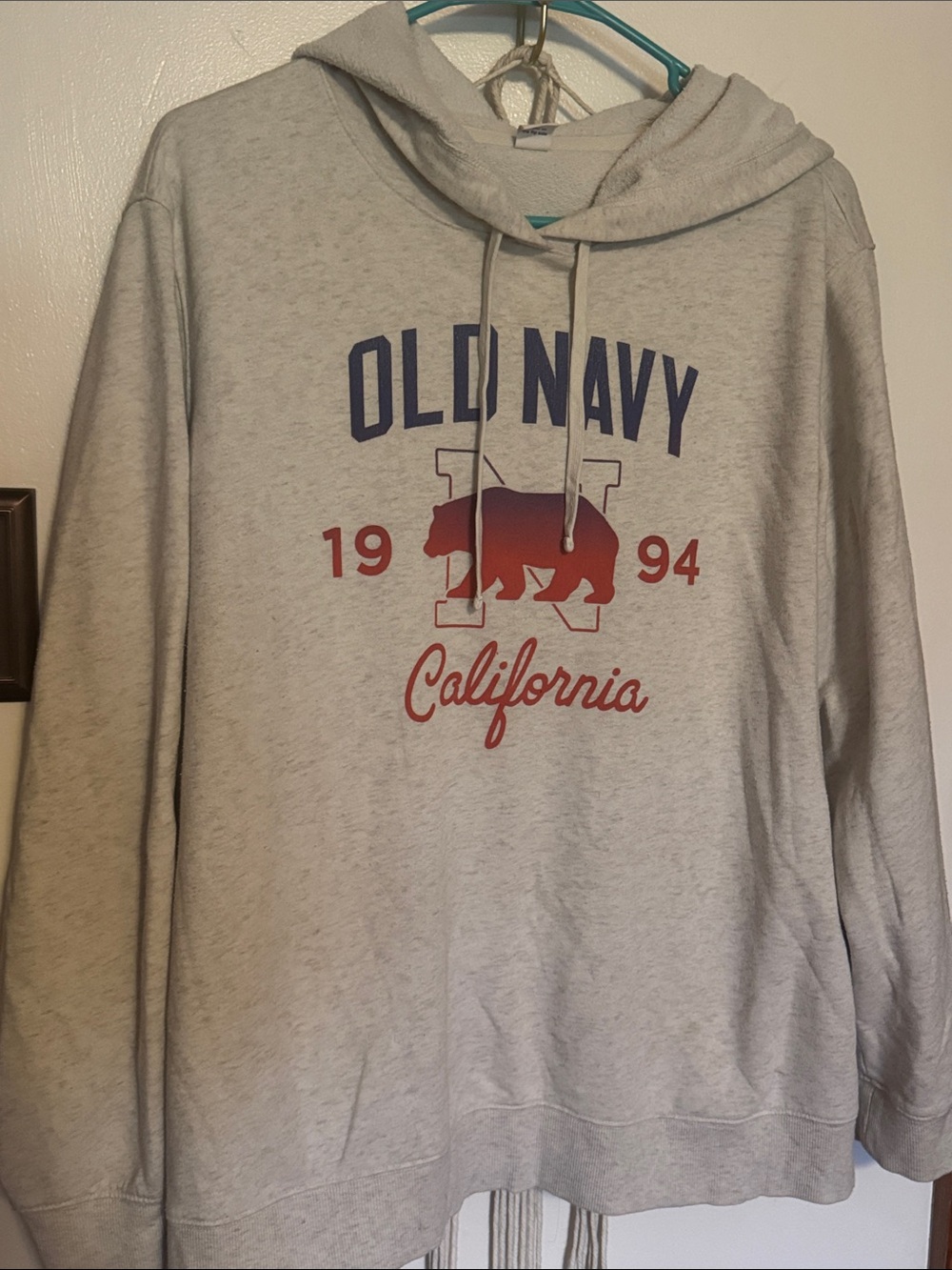 Old Navy Light Heather Gray California Graphic Hoodie with Navy & Red Print